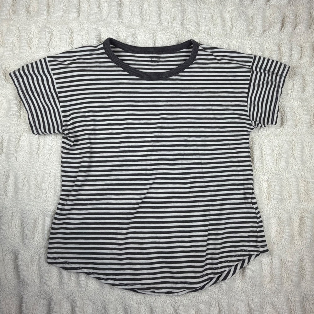 Madewell Womens Striped Short Sleeve Cotton T-Shirt Black White Size M